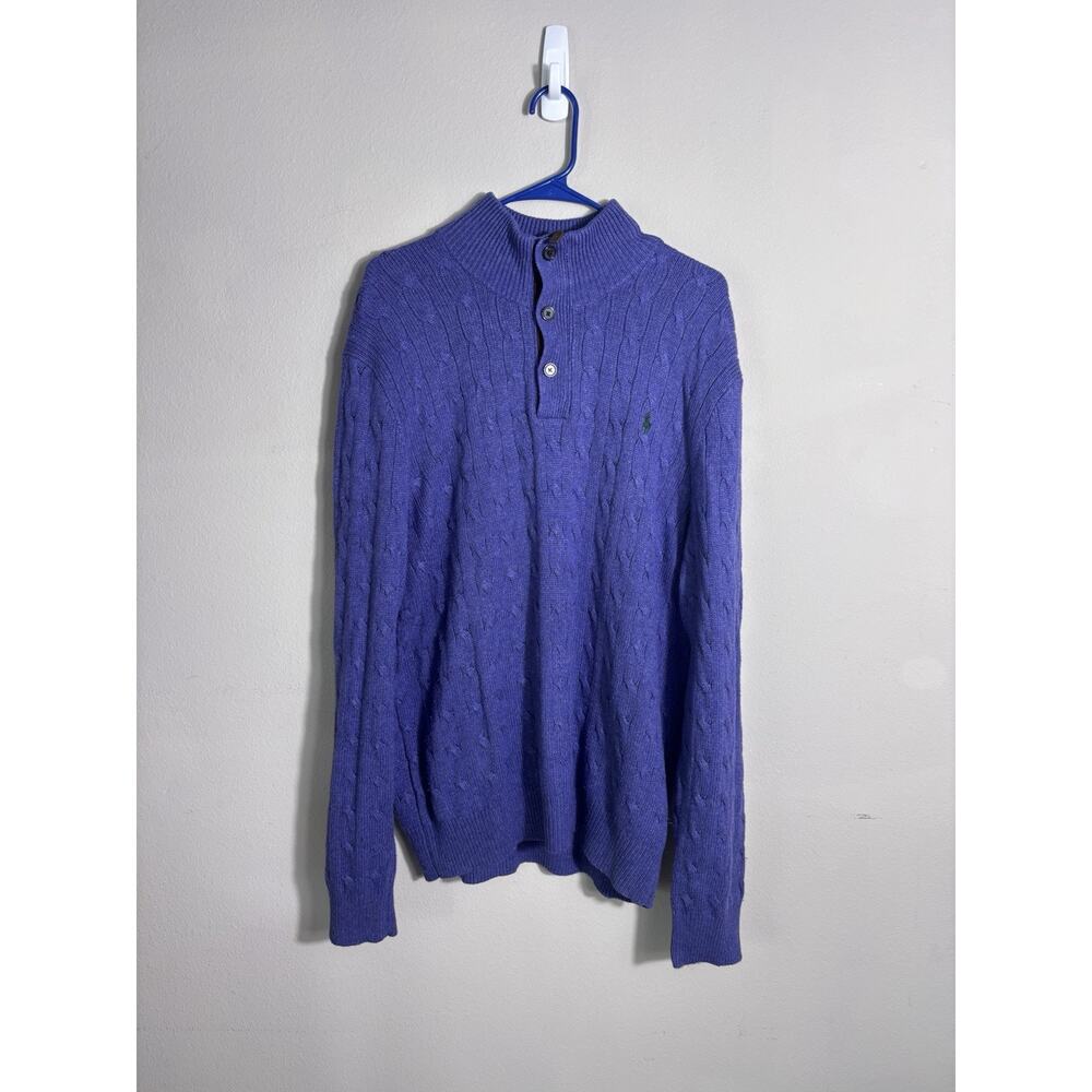 Polo Ralph Lauren Men's Silk Cable Knit Sweater XL Pullover Button Up Purple - Picture 2 of 9